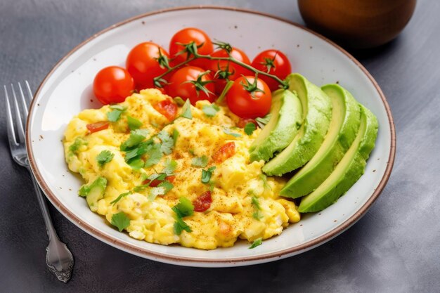 Rührei mit Kirschtomaten und Avocado