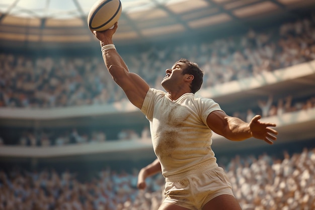 Rugby-Spieler fangen den Ball während eines Spiels im Stadion mit künstlicher Intelligenz