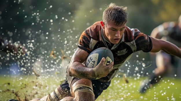 Foto rugby-spieler in action-sport und fitness generative ki