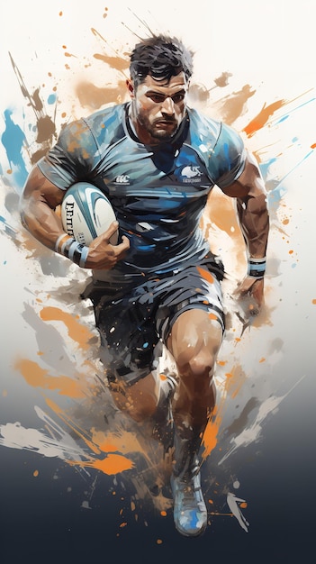 Rugby-Spieler in einem abstrakten Aquarellstil Generative Ai