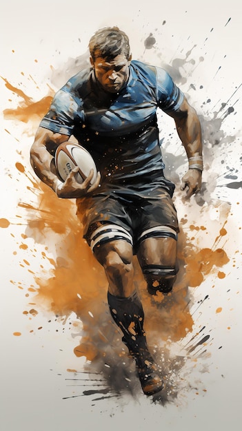 Rugby-Spieler in einem abstrakten Aquarellstil Generative Ai