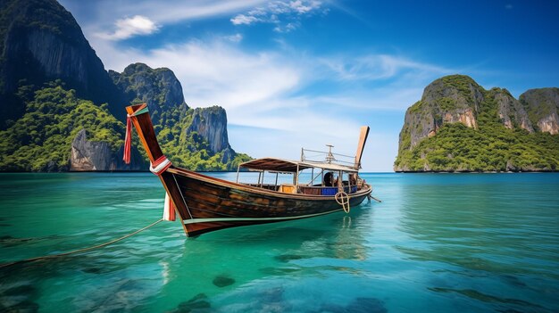 Ruhe schöne Küstenfahrzeuge von Thailand in ruhigen Touristenorten KI generiert