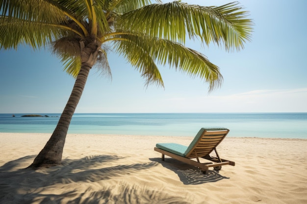 Ruhe-Sonnenliege am Strand unter einer Palme. Generative KI