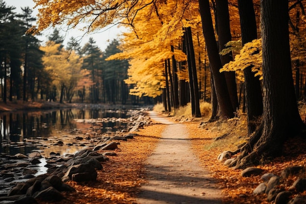 Ruhe-Wald-Szene mit einem Farbdach_437jpg