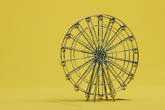 Ruhen Sie sich im Vergnügungspark Riesenrad auf gelbem Hintergrund aus 3D-Render