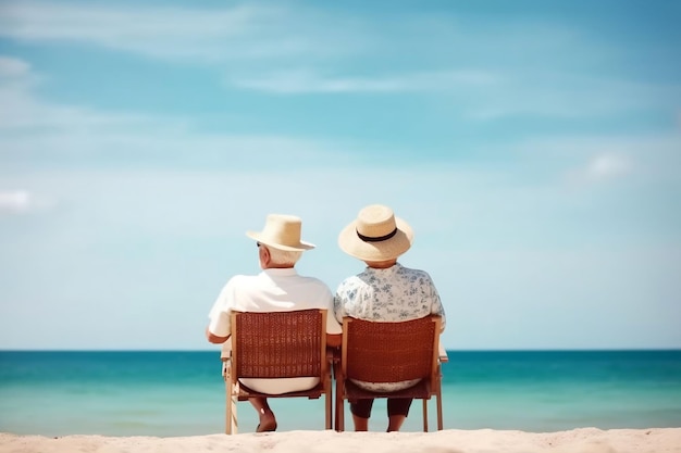 Ruhestandsreise-Urlaubskonzept eines gesunden Lebensstils Entspannendes Seniorenpaar am Strand
