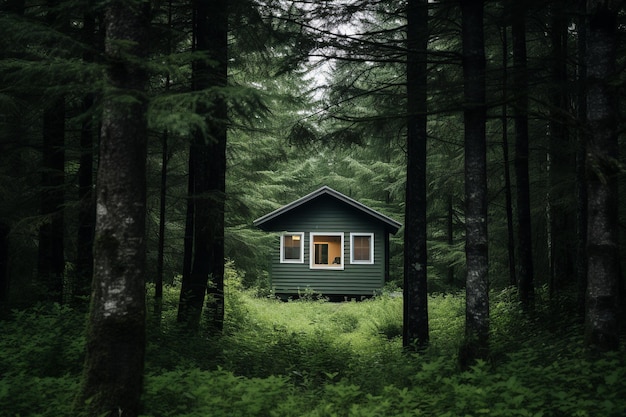 Foto ruhige hütte in einem abgelegenen wald