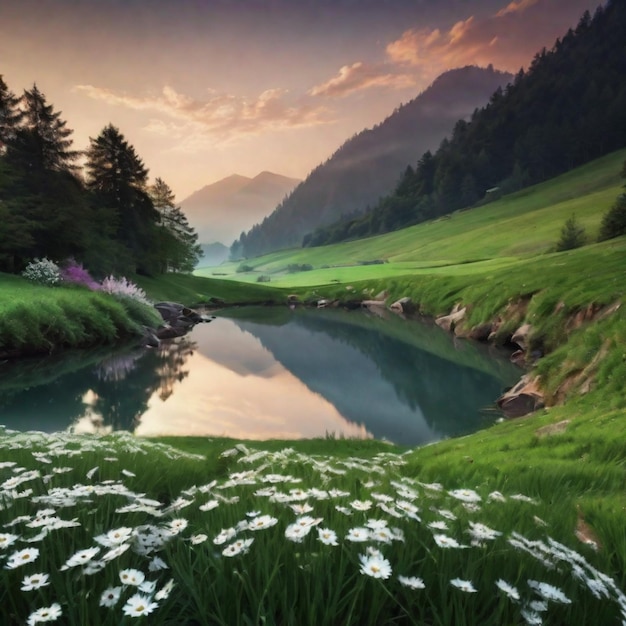 Foto ruhige landschaft eine friedliche reise durch die natur