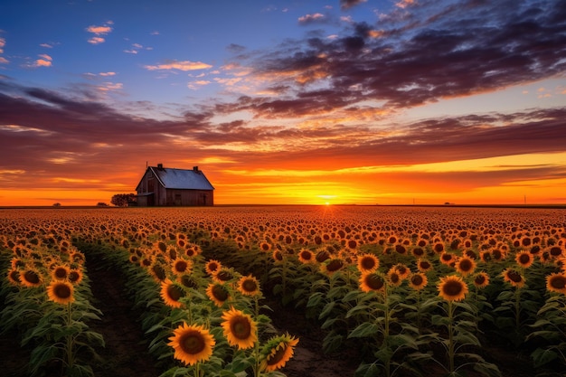 ruhige Landschaft mit Sonnenblumenfeldern