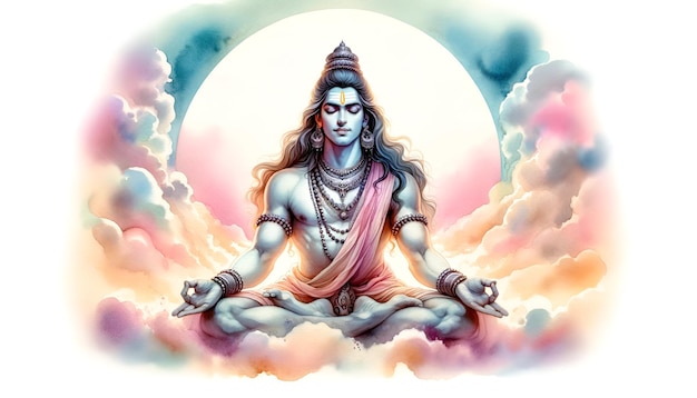 Ruhige meditative Figur von Lord Shiva im Aquarellstil