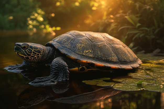 Ruhige Schildkröte am See generative IA