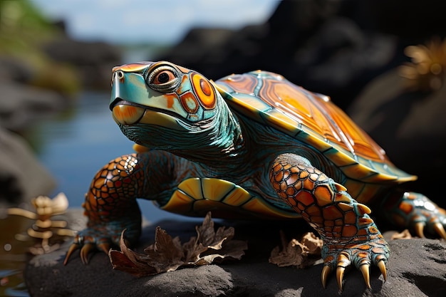 Ruhige Schildkröte am Strand bei Sonnenuntergang generative IA