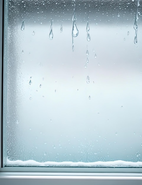 Ruhige Schönheit Glasfenster mit glitzernden Wassertropfen und Schnee