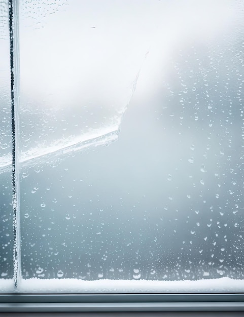 Ruhige Schönheit Glasfenster mit glitzernden Wassertropfen und Schnee