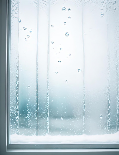 Ruhige Schönheit Glasfenster mit glitzernden Wassertropfen und Schnee