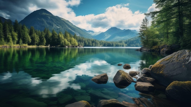 Ruhige See-Landschaft mit Spiegelungen und Bergen