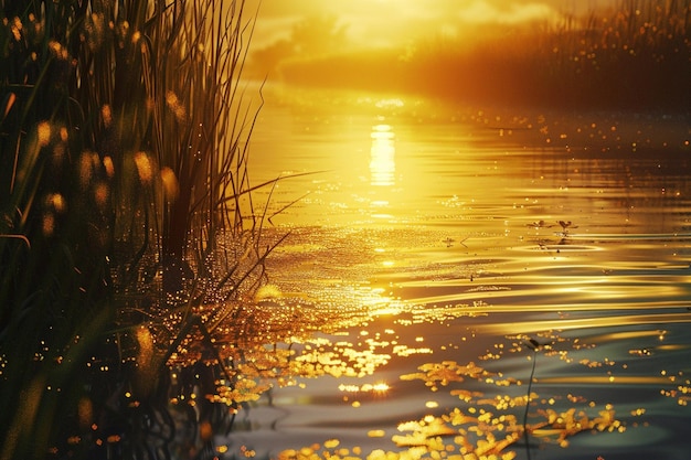 Ruhige Seen, die die goldenen Farben der Sonne widerspiegeln