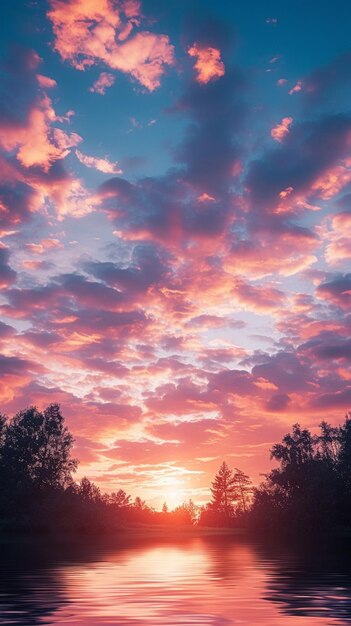 Ruhige Sonnenuntergang lebendige Farbtöne über eine idyllische Landschaft launische Atmosphäre Vertikal mobiles Tapeten.