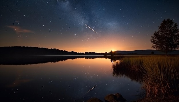 Foto ruhige szene, beleuchtet durch von ki erzeugte sternspurreflexion