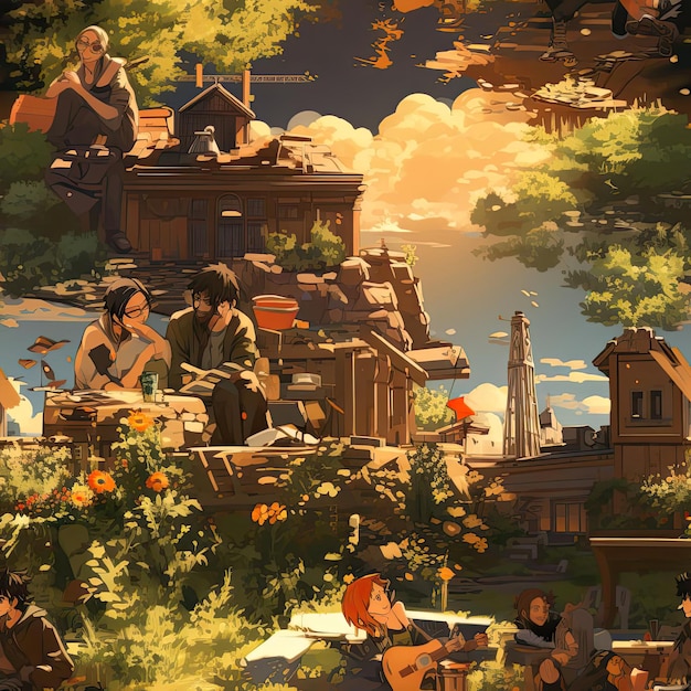 Ruhige Szene mit Menschen, die einen Herbsttag in der Natur genießen