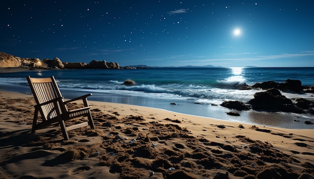 Ruhige Szene Nachthimmel Milchstraßenwellen krachen auf sandiger Küste, erzeugt durch künstliche Intelligenz