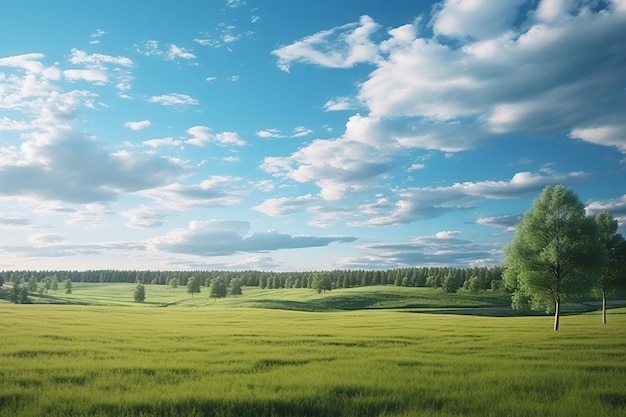 Ruhige Szene von Bäumen und blauem Himmel mit Gras ein Meisterwerk von Generative AI