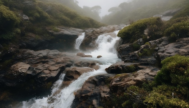 Ruhige Szene von fließendem Wasser im Wald, erzeugt durch KI