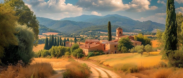 Ruhige toskanische Landschaft mit sanften Hügeln und kurvenreichen Straßen in Italien, eine friedliche italienische Landschaftsszene