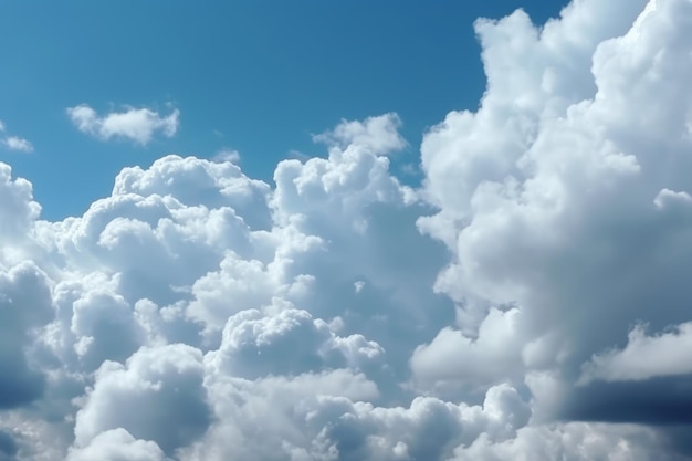 Ruhiger blauer Himmel mit flauschigen Wolken im Hintergrund. Generative KI