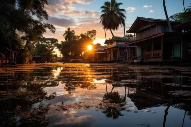 Ruhiger Blick auf den See Tonle Sap Siem Reap Kambodscha generative IA