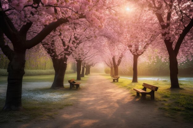 Ruhiger Kirschblütenhain in einem ruhigen Park