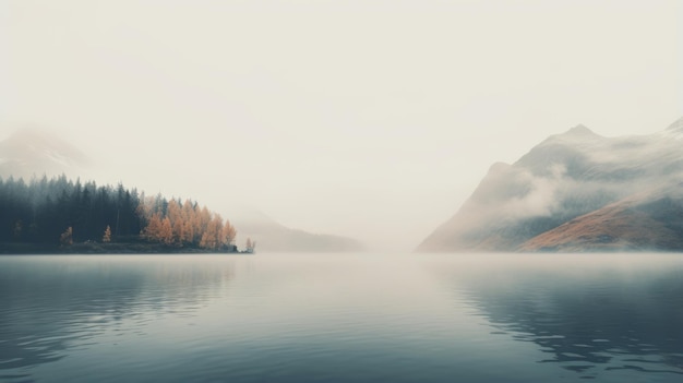 Ruhiger Nebelsee in hellem Cyan und Bernstein, 8K-Auflösung