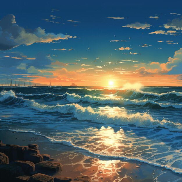 Ruhiger Sonnenuntergang am Meer