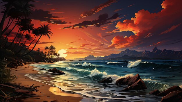 Ruhiger Sonnenuntergang am tropischen Strand, eine atemberaubende Aussicht