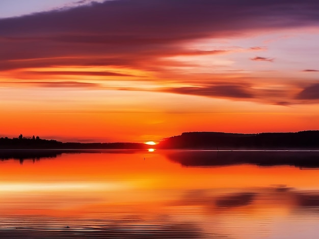 Ruhiger Sonnenuntergang über dem Wasser, Schönheit der Natur in Silhouette