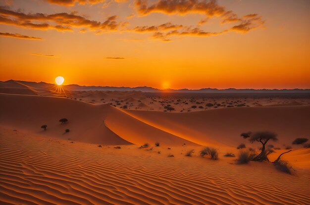 Ruhiger Sonnenuntergang über majestätischen Sanddünen im trockenen Afrika