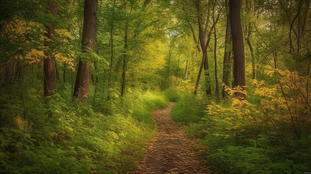 Ruhiger Waldweg, umgeben von üppigem Grün