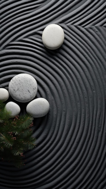 Ruhiger Zen-Garten mit geharkten Mustern und Steinen als Hintergrundbild für das Telefon