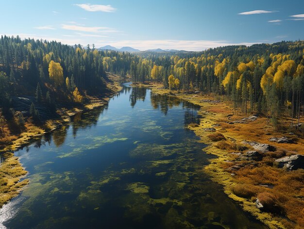 Ruhiges Wasser, ein ruhiger See inmitten grüner Bäume