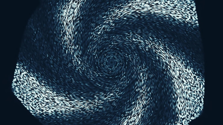 Foto ruido estático remolino de grano vórtice vieja distorsión de televisión azul blanco glitch textura en espiral en arte negro oscuro