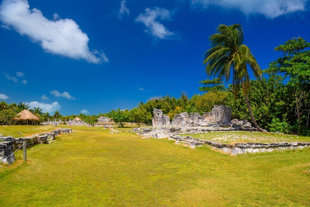 Ruínas antigas de Maya na zona arqueológica de El Rey perto de Cancun Yukatan México