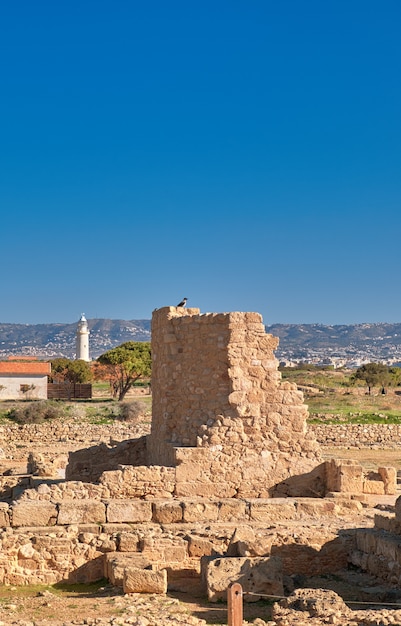 Ruínas antigas, parque arqueológico de Paphos em Kato, Chipre