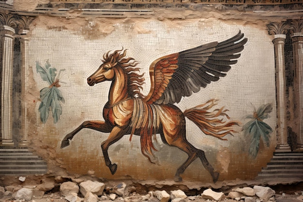 Ruinas antiguas adornadas con el arte del mosaico de Pegaso