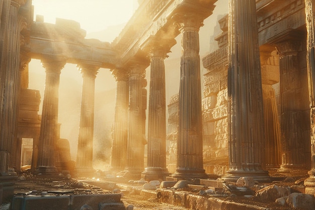 Ruinas antiguas bañadas en la suave luz de la mañana