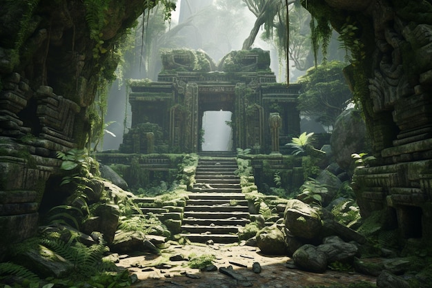 Ruinas antiguas en un entorno de selva exuberante