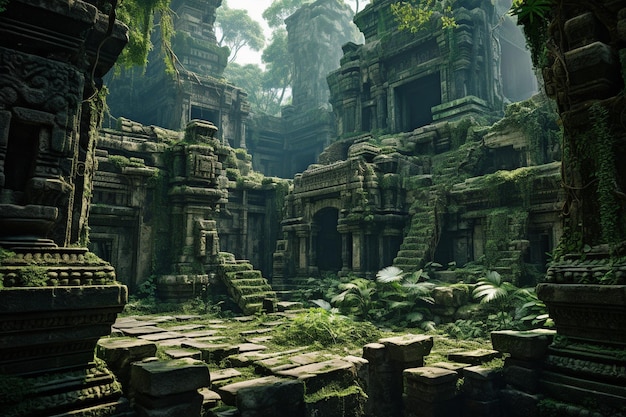 Ruinas antiguas en una jungla tropical