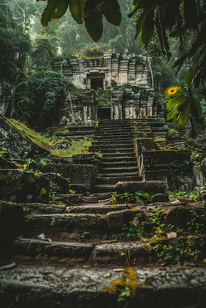 Ruinas antiguas ocultas en lo profundo del dosel de la jungla