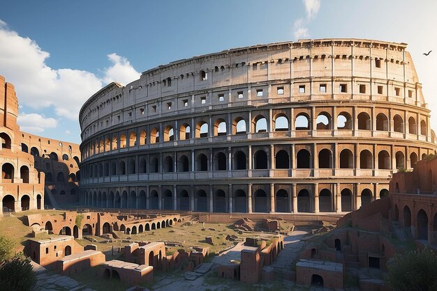 Ruinas del antiguo colosseo romano 3D de fondo