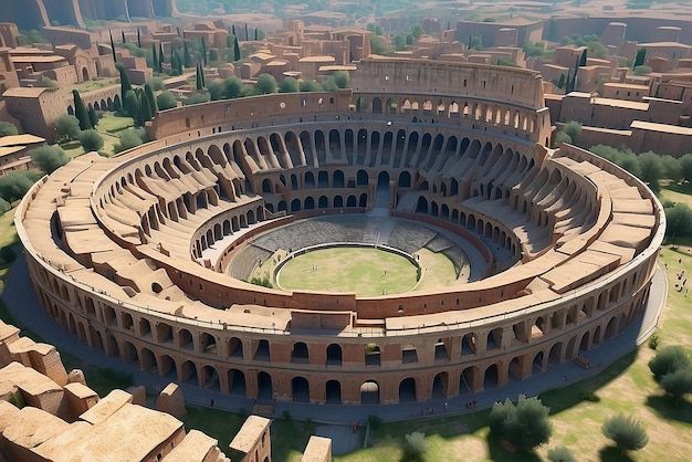 Ruinas del antiguo colosseo romano 3D de fondo