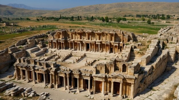 Foto ruinas de arcos romanos antiguos contra las montañas